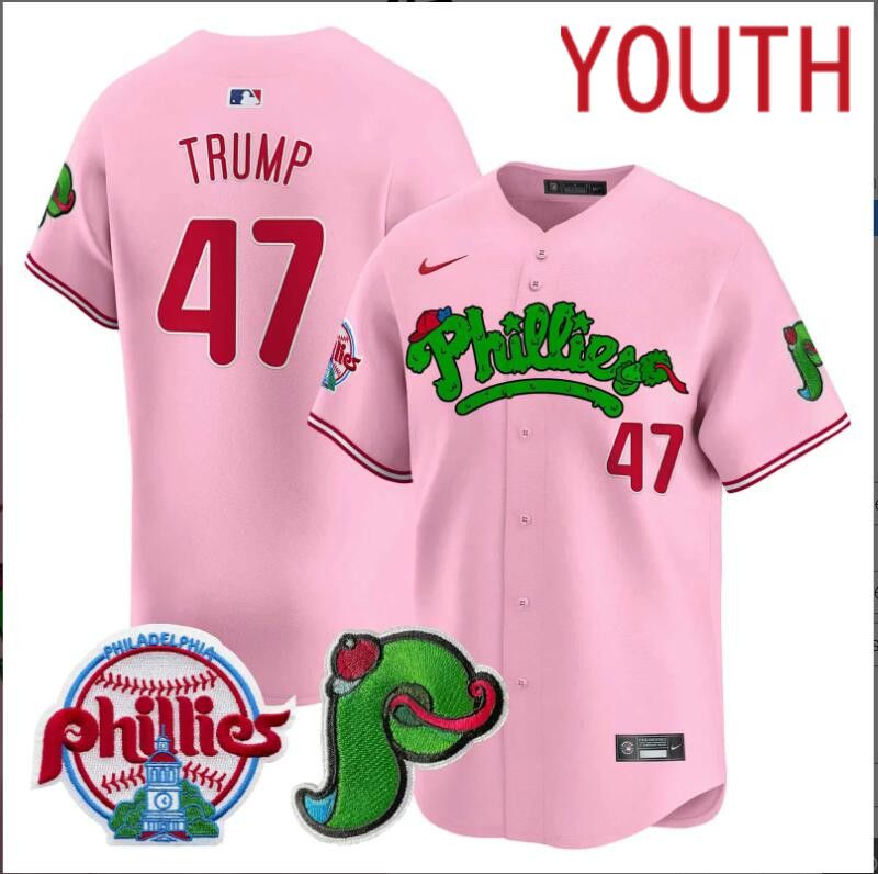 Youth  Philadelphia Phillies #47 Trump pink Limited 2024 MLB Nike jersey